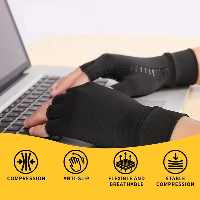 Inscool Copper Compression Gloves: Fingerless Arthritis Pain Relief for Carpal Tunnel, Rheumatoid & Tendonitis - Men & Women - Image 5